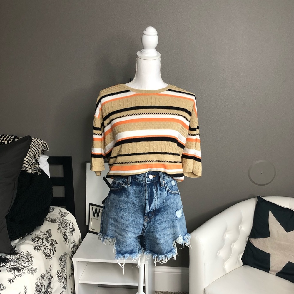 Vintage Alfred Dunner Striped Knit Woven Top AC